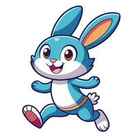 a cartoon blue bunny running with its ears up vector