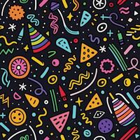 a colorful pattern with party items on a black background vector