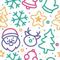christmas seamless pattern with santa claus, reindeer, fir tree and snowfl vector
