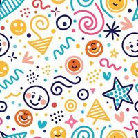seamless pattern with colorful smiley faces and stars vector