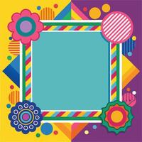 colorful square frame with colorful flowers and polka dots vector