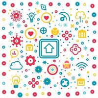 a colorful set of icons with a home button vector
