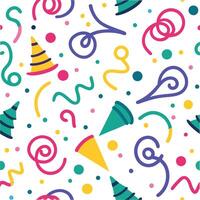 a colorful party pattern with confetti and party hats vector