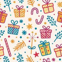 christmas seamless pattern with presents and decorations vector