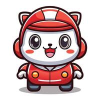 a cartoon cat wearing a red helmet and a red jacket vector