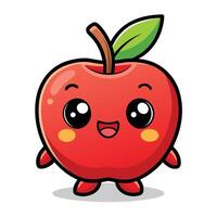 a cartoon red apple with a green leaf vector