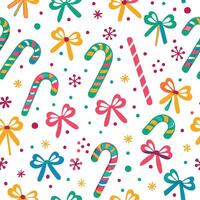christmas candy canes and bows pattern vector