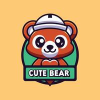 a cute bear wearing a helmet and holding a sign that says cute bear vector