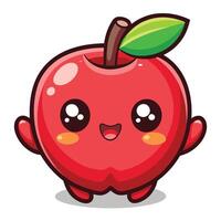 a cartoon red apple with a green leaf vector