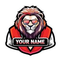 lion with sunglasses and name on a white background vector