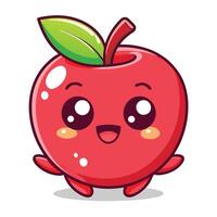 a cute red apple with a green leaf vector