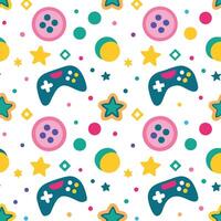 a colorful pattern with game controllers and stars vector