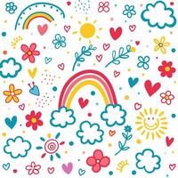 a colorful pattern with hearts, clouds and rainbows vector