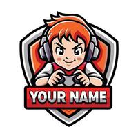 a cartoon boy playing games with a shield and a name vector