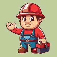 cartoon worker with toolbox and toolbox vector