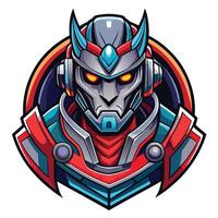 a robot head with red eyes and a helmet vector