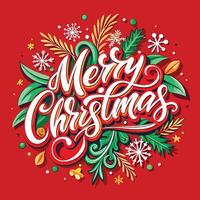 merry christmas lettering design on red background vector