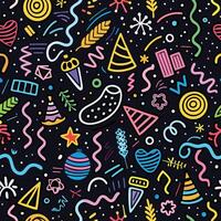 a colorful pattern with party items on a black background vector