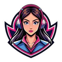 a girl wearing headphones in a shield vector