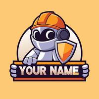 a cartoon robot holding a shield and a sign that says your name vector