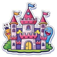 cartoon castle with monsters and monsters in the castle vector