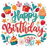 happy birthday card with colorful objects vector