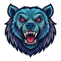 the head of a bear with red eyes and fangs vector