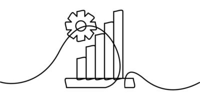 continuous line drawing of growth chart symbol with gear symbol. abstract line art illustration vector