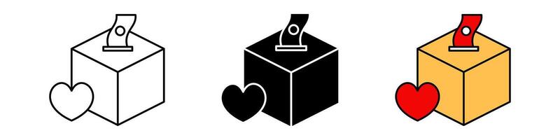 donation box icon set with heart symbol. modern design isolated on white background. vector