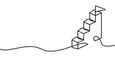 continuous line drawing of stairs with flag. abstract line art illustration symbolizing mission or goal vector