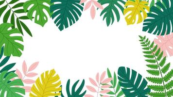 Tropical leaves frame template. Border of exotic jungle plants with space for text. vector