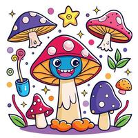 cartoon mushroom with stars and stars, stars, and mushrooms vector