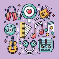 music icons set with musical instruments and other items vector
