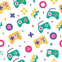 seamless pattern with colorful game controllers and other objects vector