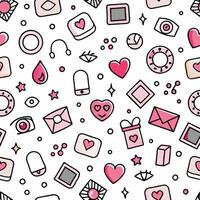 a pattern with pink hearts and other items vector