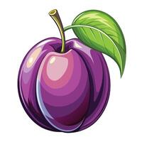 a purple plum fruit with a leaf on it vector