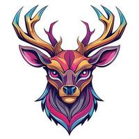 a colorful deer head with horns on it vector