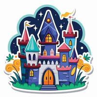 cartoon castle with a moon and stars on it vector