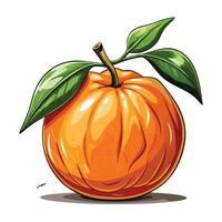 an orange with a leaf on it vector