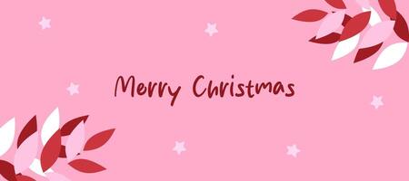 Merry Christmas and Happy New Year Greeting with geometric leaves and snowflakes illustration on pink background vector