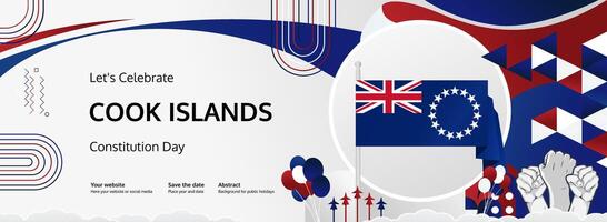 Celebrate August 4th with a colorful Cook Islands Constitution Day banner, featuring flags and raised fists for a festive national holiday look. vector