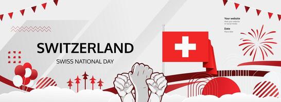 Honor Switzerland August 1st celebration with a vibrant banner, featuring the flag and raised fist in a powerful, patriotic design. vector