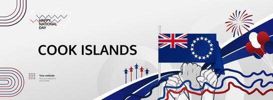 Celebrate Cook Islands Constitution Day on August 4th, with flags and raised fists in a lively, patriotic banner design. vector