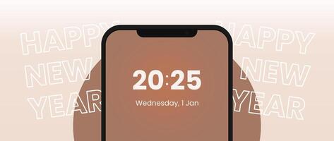 Smartphone interface display. Change of year notification. Happy New Year 2025 vector