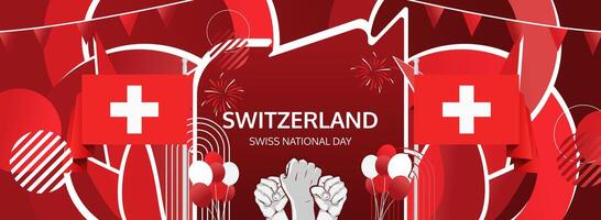 Celebrate Swiss pride with this vibrant National Day banner. Perfect blend of the flag and raised fist for your August 1st event. vector