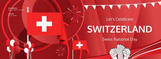 Striking invitation for Swiss National Day, showcasing the flag and raised fist in a colorful, celebratory design for August 1st. vector