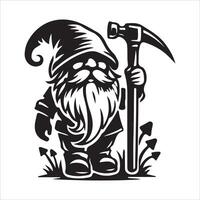 Gnome with axe and hat in black and white vector