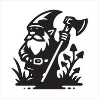 Gnome with axe and hat in the grass vector