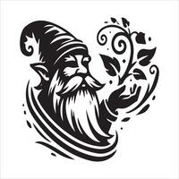 Gnome with a beard and leaves in his hand vector