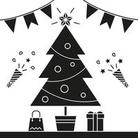 Christmas tree with gifts. Dark simple background with a gift under the tree. vector